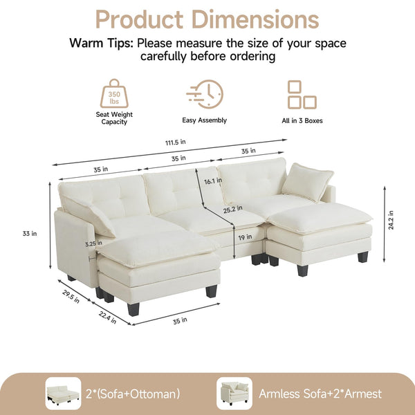 Modular U-Shaped Sectional Sofa with Ottomans
