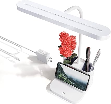 Pink Dimmable LED Desk Lamp with Gooseneck & Pen Holder