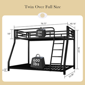 Twin Over Full Metal Bunk Bed with Safety Guardrail and Ladder