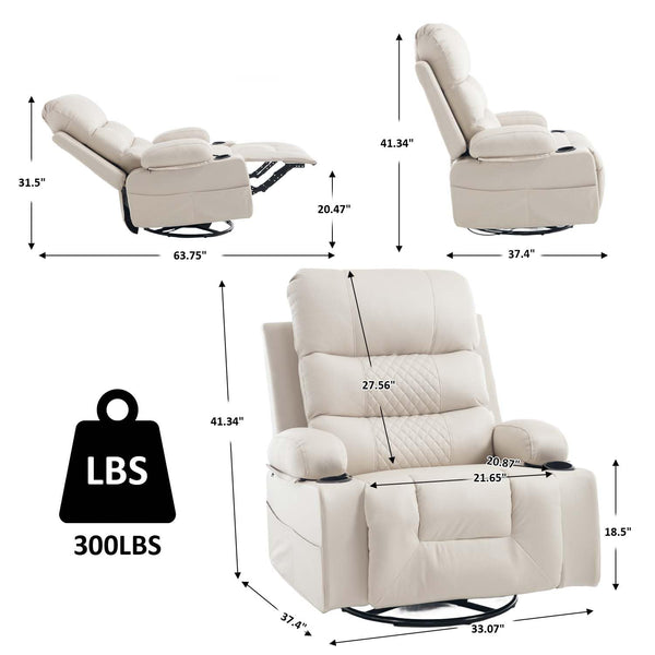 Power Swivel Rocker Recliner with Massage & Heat
