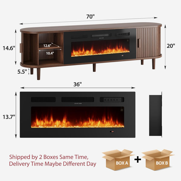 70" Fluted TV Stand with Electric Fireplace
