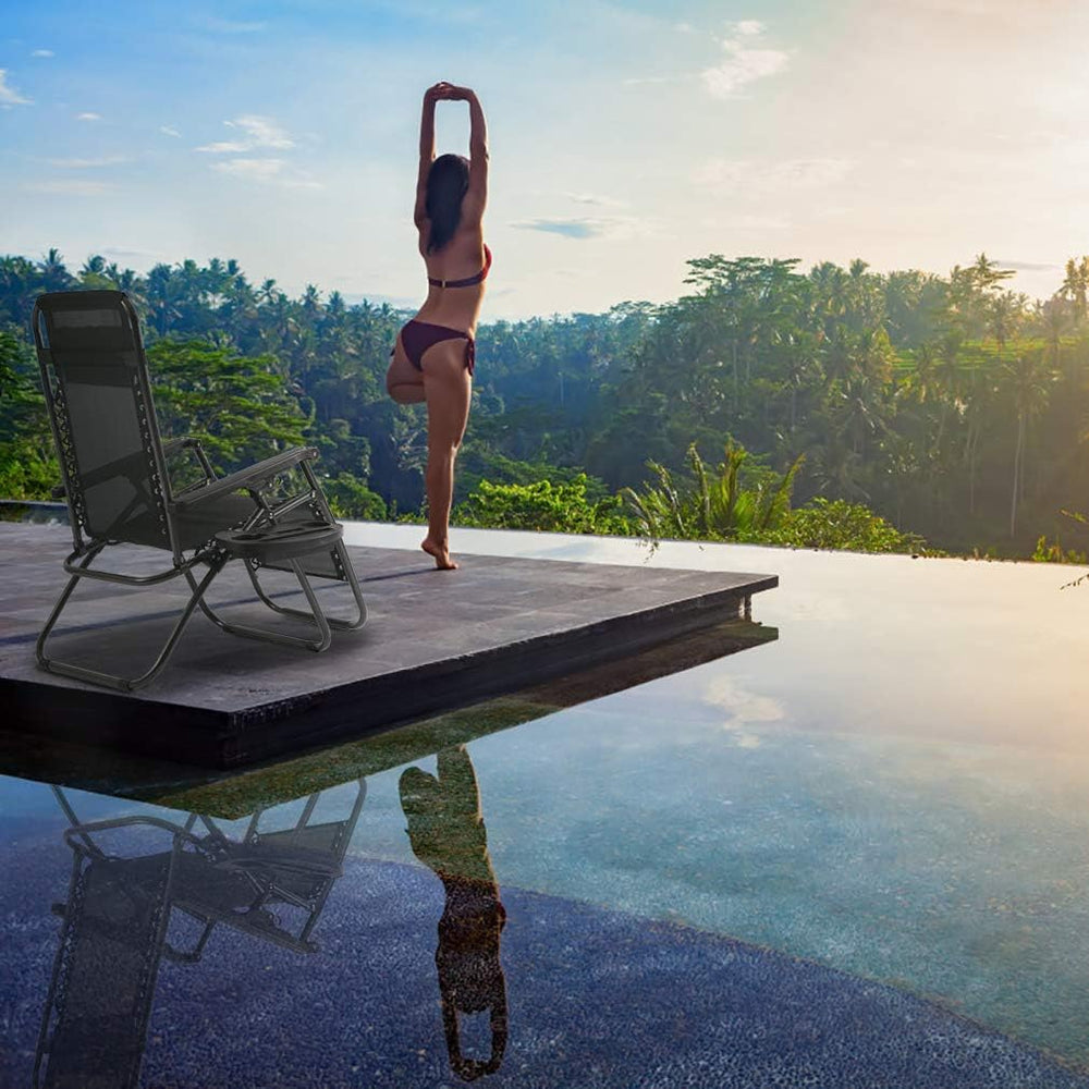 Zero Gravity Outdoor Lounge Chairs Set of 2 with Cup Holder & Pillow