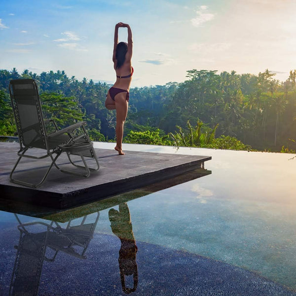 Zero Gravity Outdoor Lounge Chairs Set of 2 with Cup Holder & Pillow
