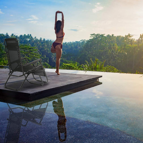 Zero Gravity Outdoor Lounge Chairs Set of 2 with Cup Holder & Pillow