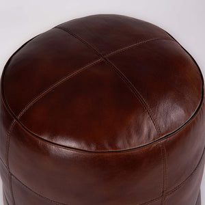 Round Buffalo Leather Pouf – Handmade, Stuffed, Stain Resistant