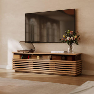Mid-Century Modern TV Stand 71" with LED Lights & Ventilated Storage