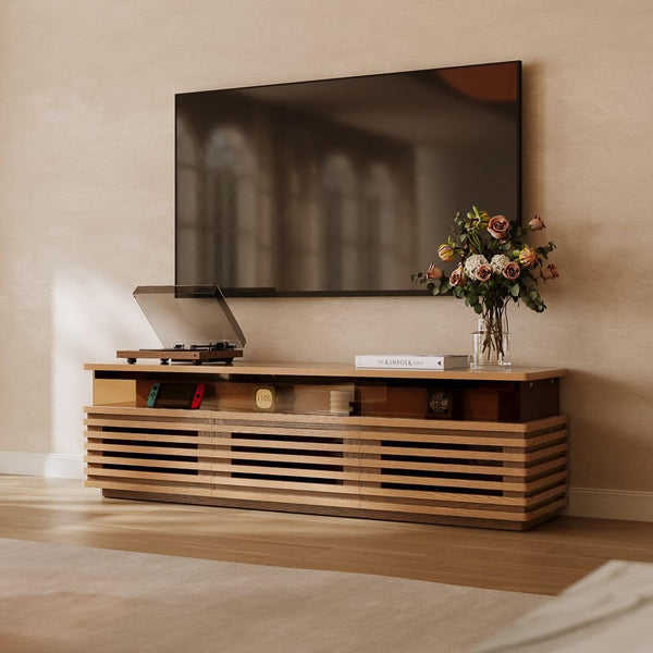 Mid-Century Modern TV Stand 71" with LED Lights & Ventilated Storage