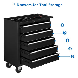 5-Drawer Rolling Tool Chest with Lockable Wheels & Top Cushion