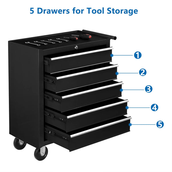 5-Drawer Rolling Tool Chest with Lockable Wheels & Top Cushion