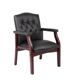 Traditional Vinyl Guest Chair with Mahogany Wood Base