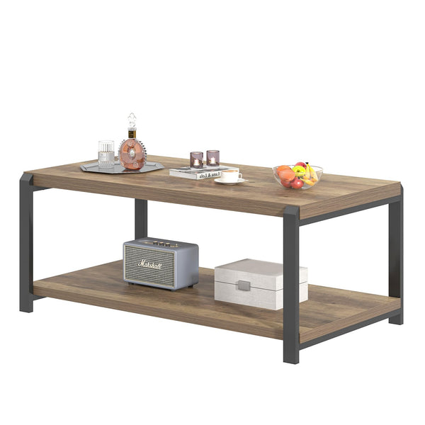 Industrial Rectangle Coffee Table with Storage Shelf