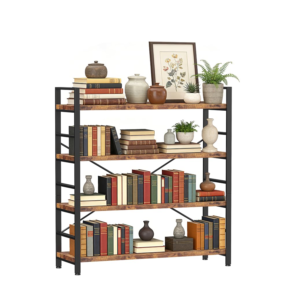 4-Tier Adjustable Bookshelf with Metal Frame