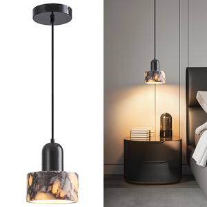Marble Cylinder Pendant Light – Brass & Stone Shade