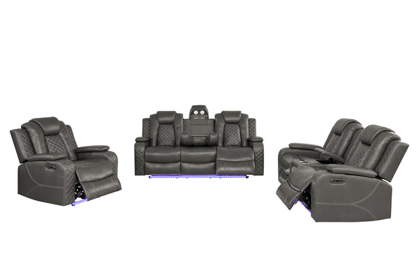 3-Piece Power Recliner Sofa Set with LED & Wireless Charging