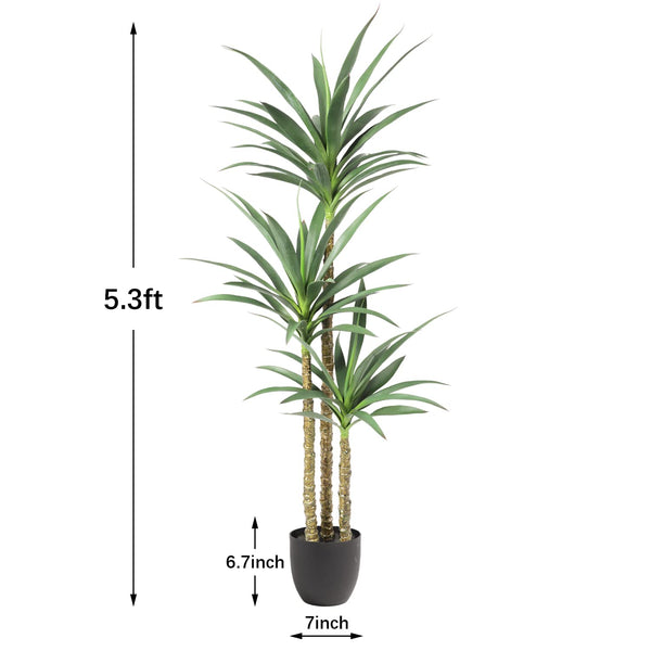 Artificial Agave Tree 5.3 Ft with 3 Trunks – Indoor Outdoor Fake Plant
