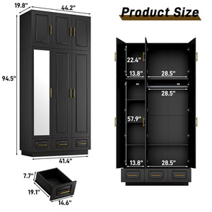 Large Armoire Wardrobe Closet with LED Lights & Drawers