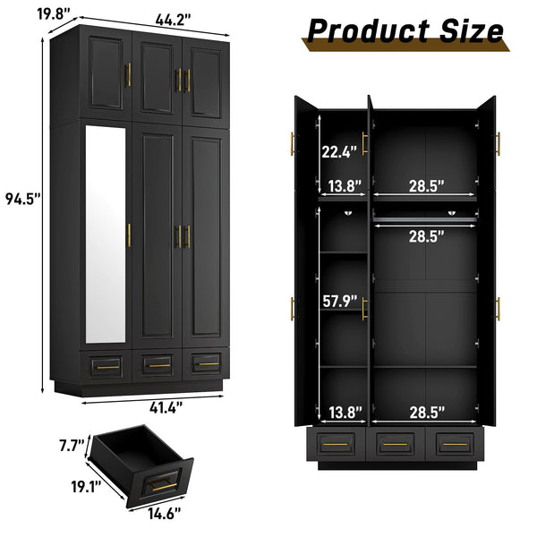 Large Armoire Wardrobe Closet with LED Lights & Drawers