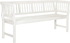 Acacia Wood Outdoor Bench with Spindle Back & Slatted Seat