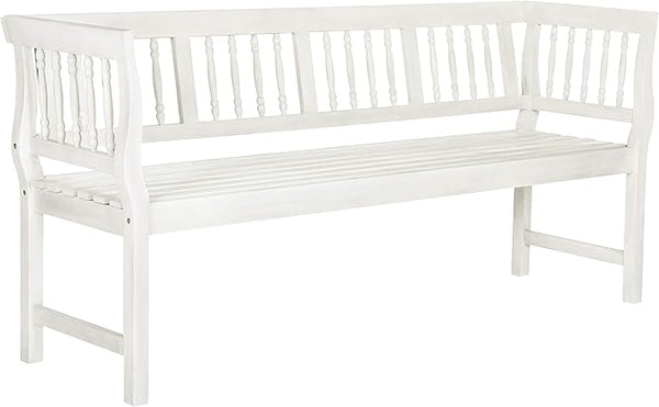Acacia Wood Outdoor Bench with Spindle Back & Slatted Seat