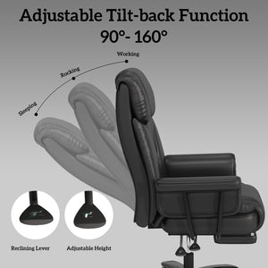 Big & Tall Reclining Office Chair with Footrest, Wide Seat, High Back, Criss Cross Wheels