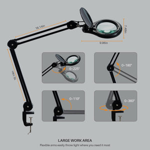LED Magnifying Lamp with Clamp, 5-Inch Glass Lens & Swing Arm