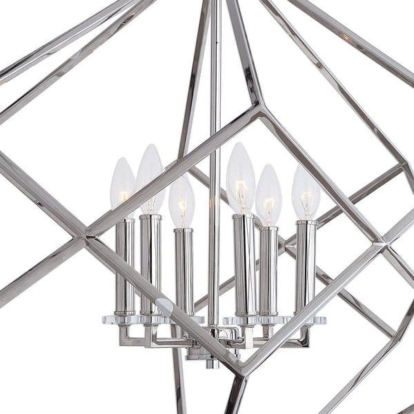 6-Light Polished Nickel Cube Pendant Chandelier
