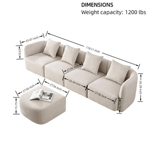 118" L-Shaped Modular Sectional Sofa with Ottoman