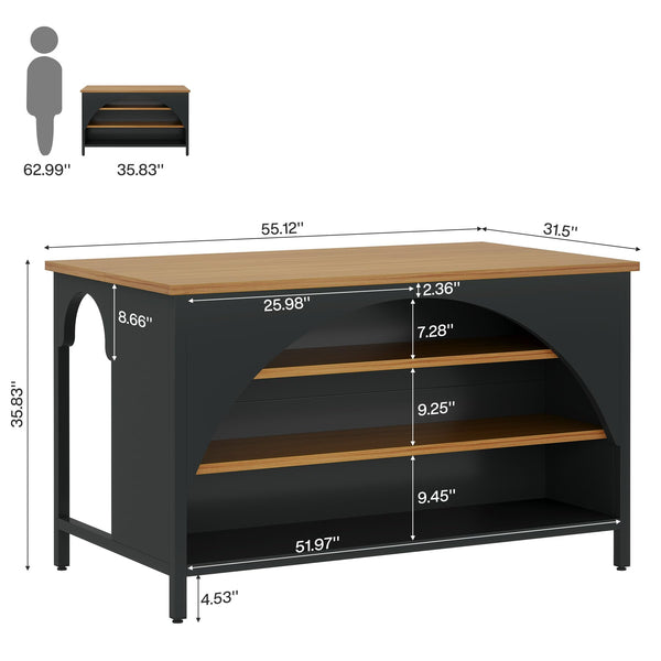 Kitchen Island with 3 Storage Shelves & Seating Area