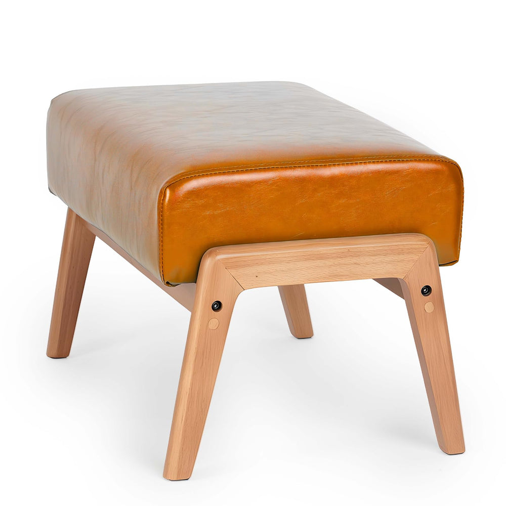 PU Leather Ottoman Footrest with Rubberwood Frame