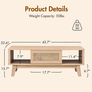 Mid-Century Coffee Table with Rattan Drawer