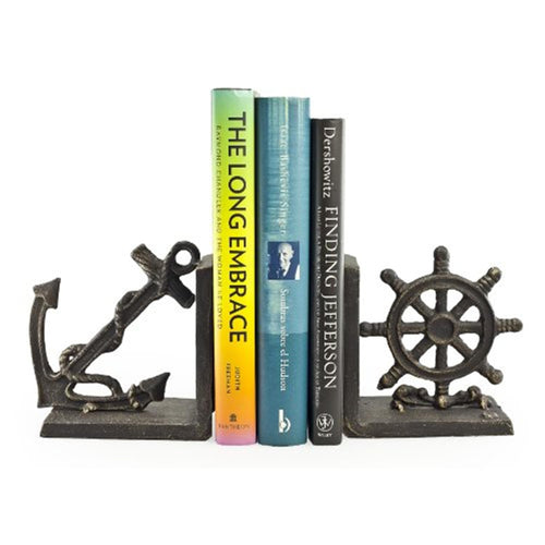 Nautical Anchor & Helm Iron Bookend Set, Set of 2