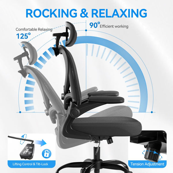 Ergonomic Mesh Office Chair with Headrest & Adjustable Lumbar Support