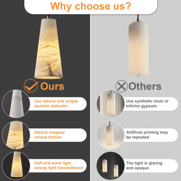 Natural Alabaster Pendant Light – Dimmable, Conical Shade