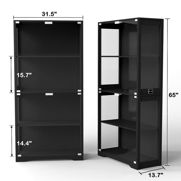 Glass Door Display Cabinet with LED Lights & Motion Sensor