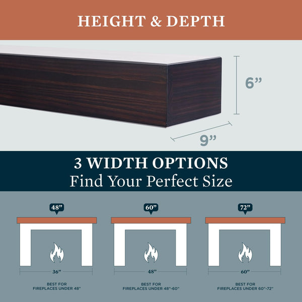 Floating Wood Fireplace Mantel Shelf with Hidden Storage