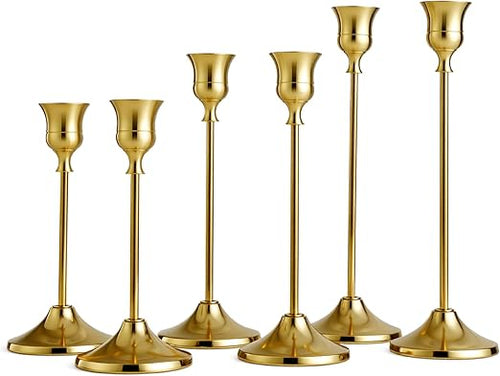 Gold Taper Candle Holders Set – Metal Candlestick Holders