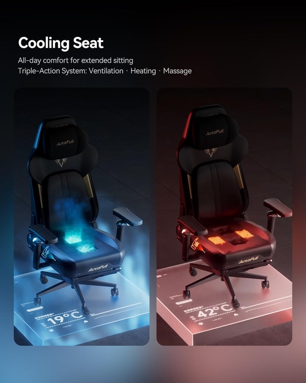 Ergonomic Gaming Chair with Lumbar Support, Massage & Heated Seat
