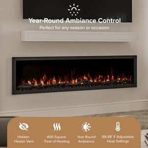 72-Inch Linear Electric Fireplace – Wall Mount & Recessed
