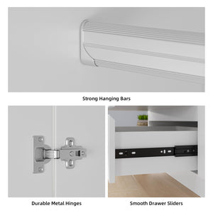 4-Door Armoire Wardrobe with Drawers & Hanging Rod