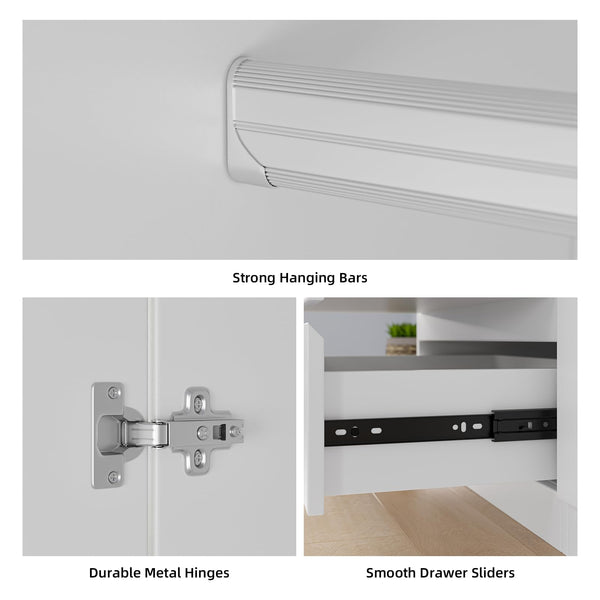 4-Door Armoire Wardrobe with Drawers & Hanging Rod