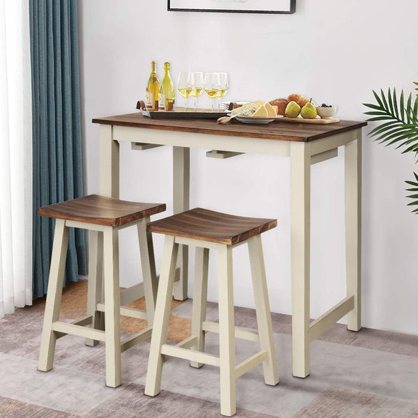 3-Piece Counter Height Pub Dining Set with 2 Saddle Bar Stools