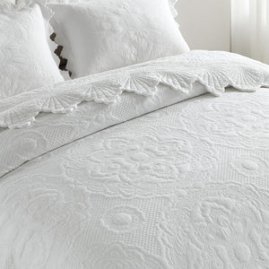 White Floral Cotton Quilt Bedding Set