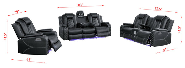 Power Recliner Sofa Set 3-Piece with LED & Bluetooth