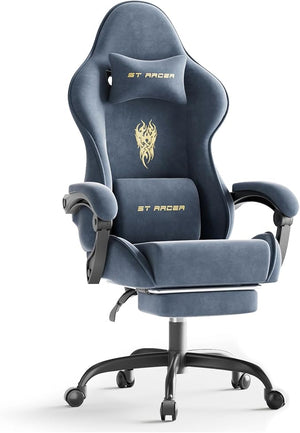 Velvet Gaming Chair with Footrest & Massage Lumbar