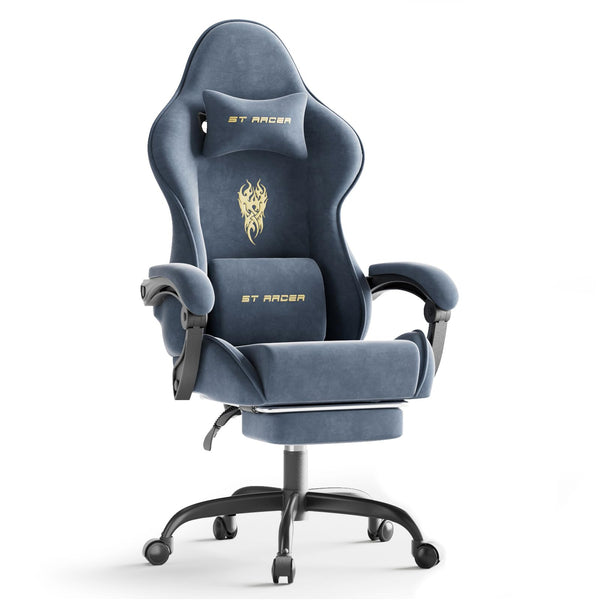 Velvet Gaming Chair with Footrest & Massage Lumbar