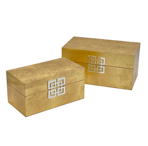 Decorative Wooden Storage Box Set with Hinged Lid — Set of 2