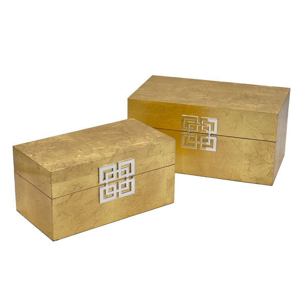 Decorative Wooden Storage Box Set with Hinged Lid — Set of 2