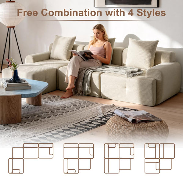 L-Shaped Modular Sectional Sofa with Removable Footstool
