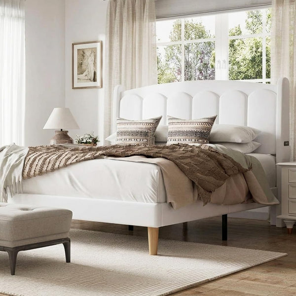 Queen Upholstered Platform Bed Frame with LED Headboard