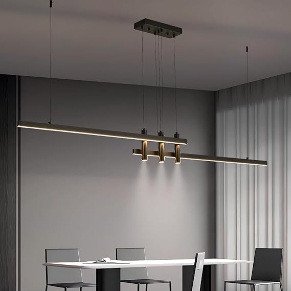Modern Black Linear LED Pendant Light with Remote Control